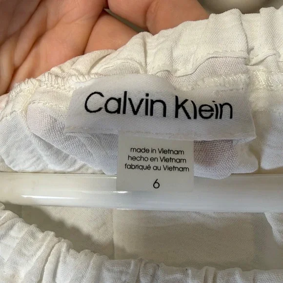 NWT Calvin Klein White Sheath Dress Boat Neckline Tied, Ruched Sleeve Women's 6 - Picture 3 of 6